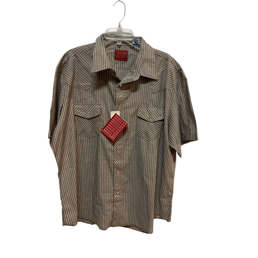 Rustler Mens Short Sleeve Striped Western Snap Shirt XXL X Long‎ Tails Brown